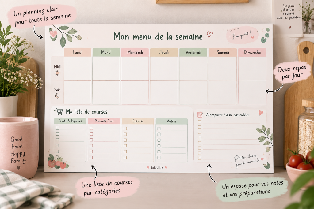Planning du menu de la semaine